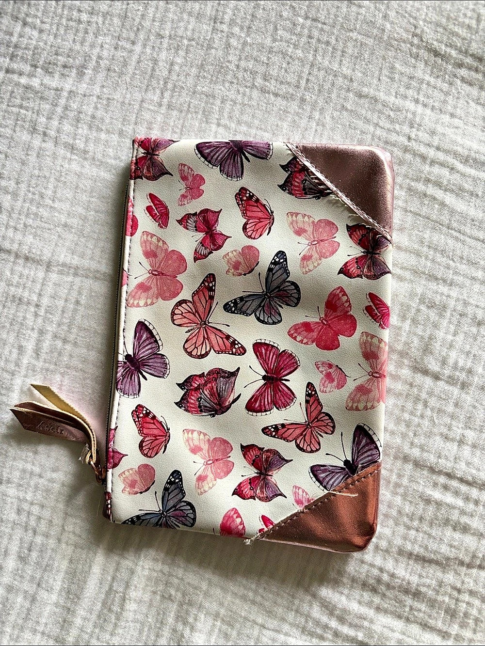 Butterfly Print Cosmetic Pouch in Pink & Purple Like New